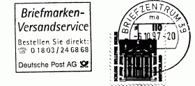 Briefmarken-Versandservice
Bestellen Sie direkt:
01803/246868
Deutsche Post AG