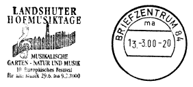 Landshuter Hofmusiktage Musikalische Gärten - Natur und Musik
10. Europäisches Festival für alte Musik 29.6. bis 9.7.2000